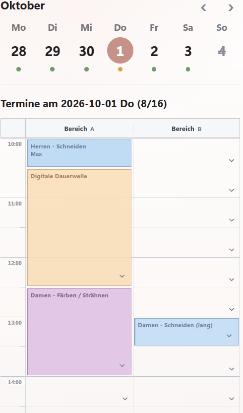 Betreiberansicht: Termine überblicken und verfügbare Zeiten verwalten.